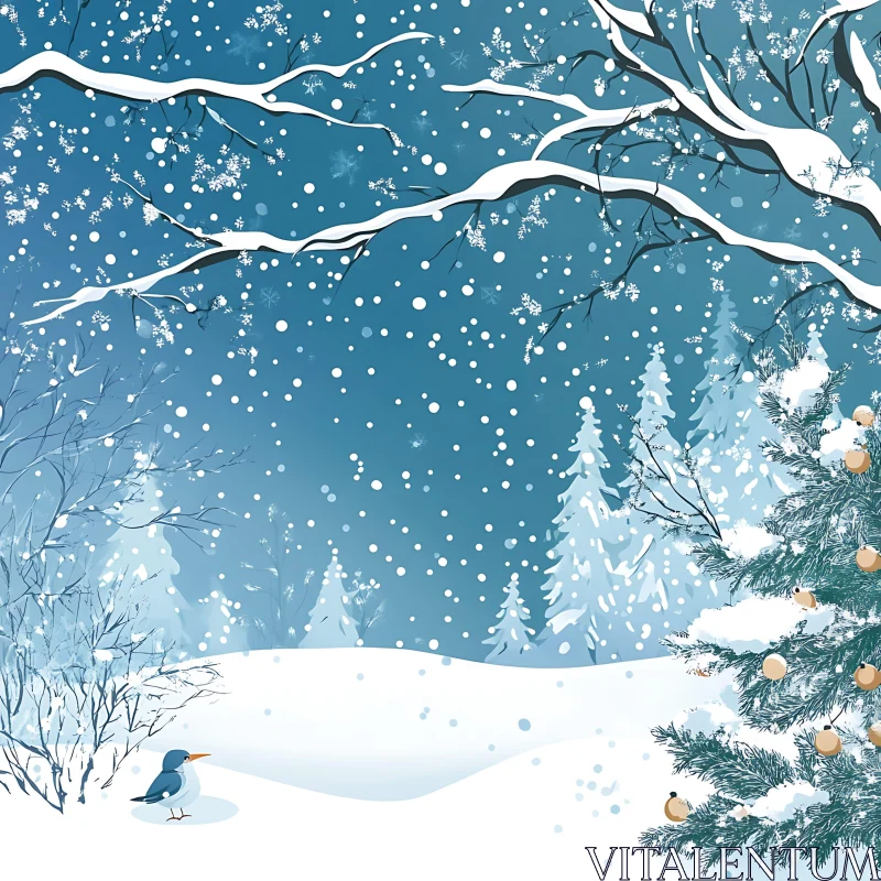 Winter Wonderland: Tranquil Snowy Forest AI Image