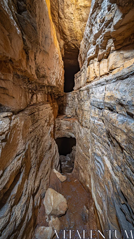 Ancient Underground Cave with Rocky Walls AI Image