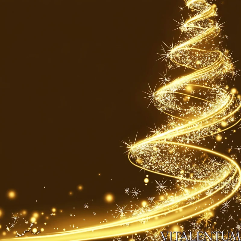 Festive Golden Swirl Christmas Tree Illustration AI Image