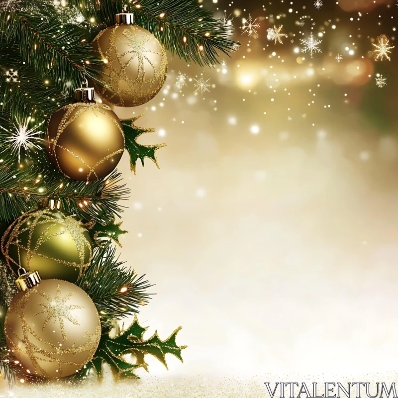 Festive Gold Christmas Decorations and Lights AI Image