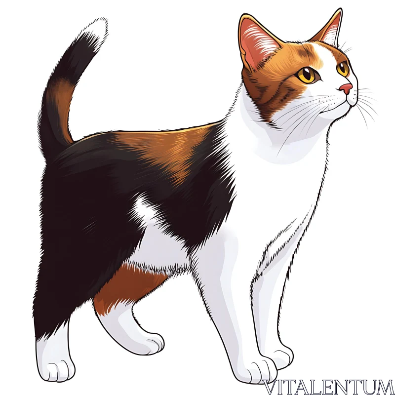 Calico Cat Art with Black, Orange, and White Fur AI Image