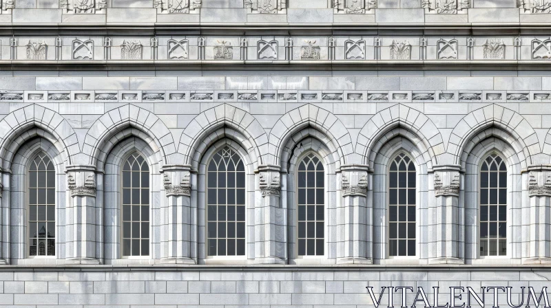 Gothic Marble Building Facade with Stained Glass Windows AI Image