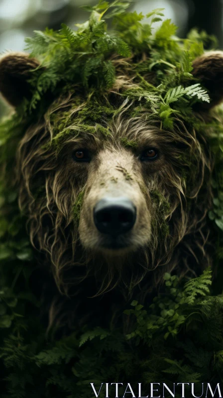 Photorealistic Portrait of a Bear Adorned with Forest Flora AI Image