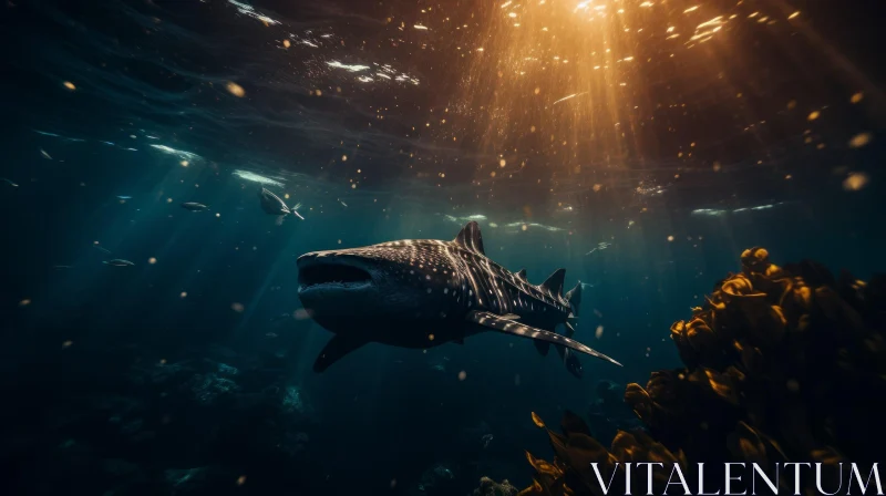 Powerful Shark Swimming in an Enchanting Underwater World AI Image