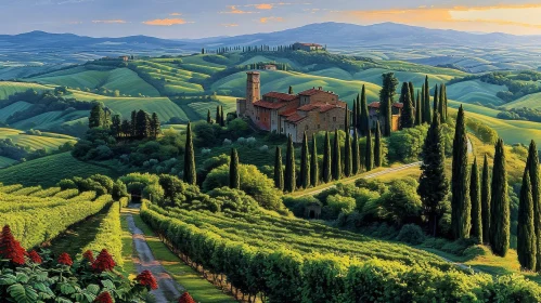 Serene Landscape of Tuscany, Italy | Green Vineyards and Olive Groves