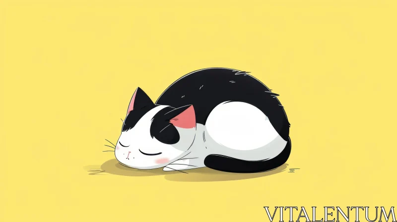 Sleeping Cartoon Cat Illustration AI Image