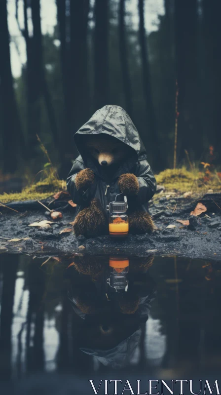 Woodland Teddy - A Rainy Day Adventure AI Image