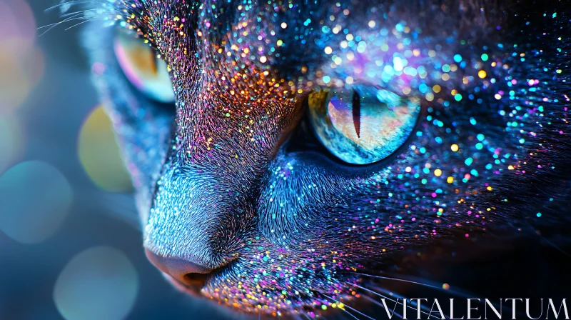 Sparkling Glitter on Cat Close-Up AI Image