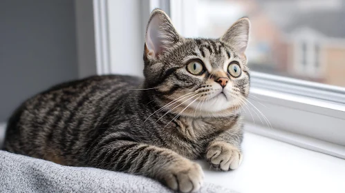 Tabby Cat Gazing through Window