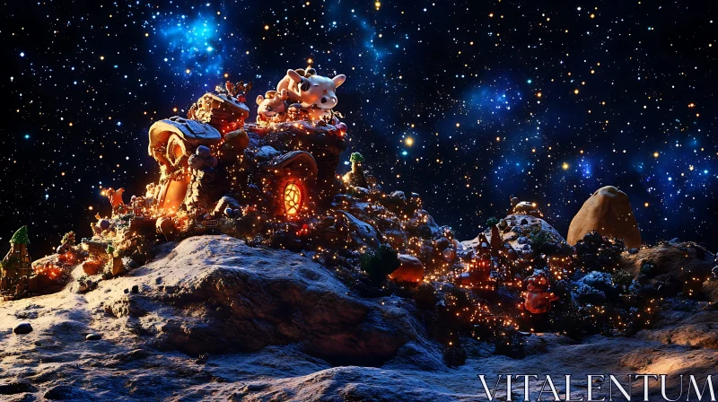 Festive Alien Planet with Christmas Decorations AI Image