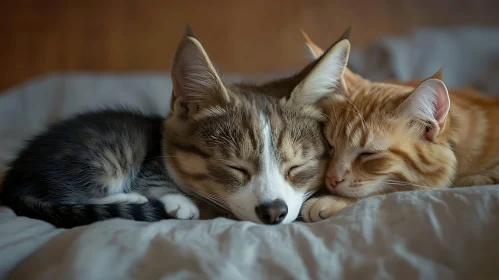 Cats Snuggled Together in Sleep