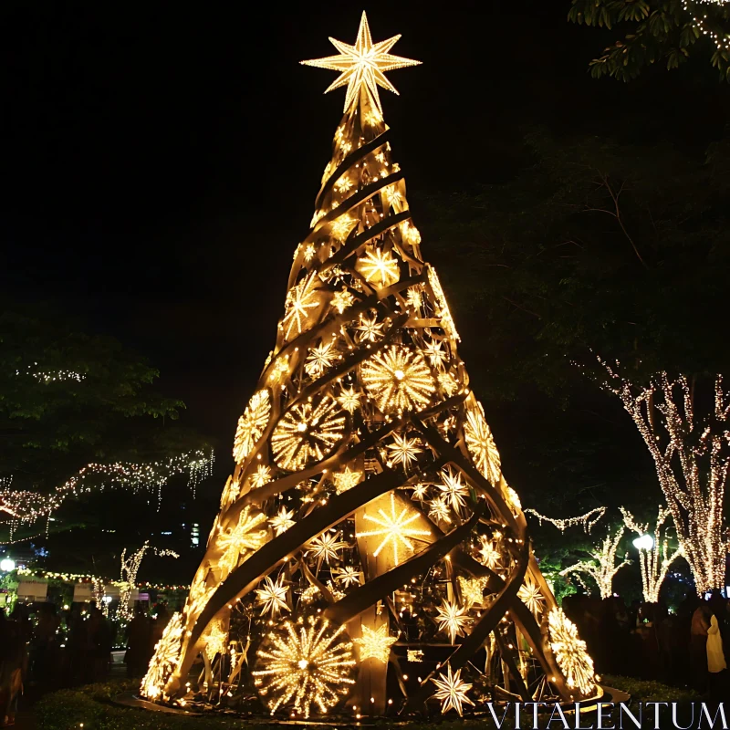 Radiant Christmas Tree at Night AI Image