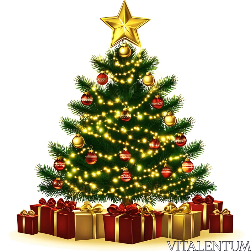 Festive Christmas Tree and Gift Boxes AI Image