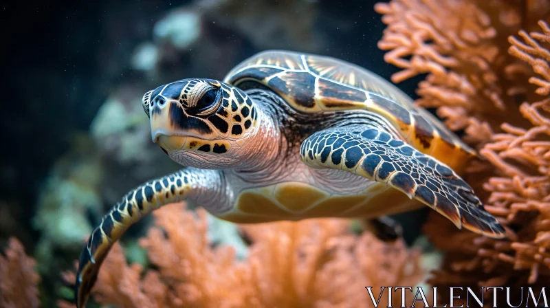 Marine Turtle Amidst Colorful Corals AI Image