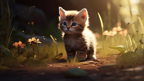 Adorable Kitten in Sunny Grass Field