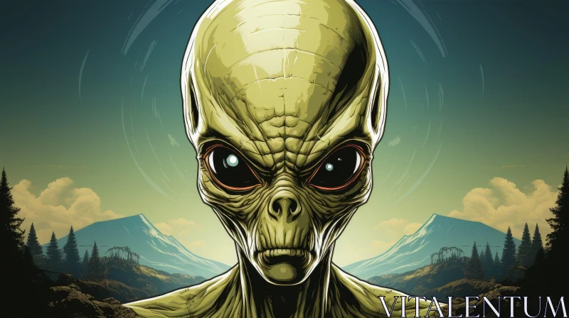 Alien Head Digital Painting - Enigmatic Extraterrestrial Art AI Image