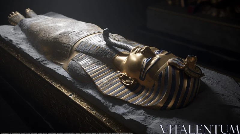 Ancient Egyptian Sarcophagus with Mummy and Golden Mask AI Image