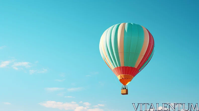 Colorful Hot Air Balloon Flight in Clear Blue Sky AI Image