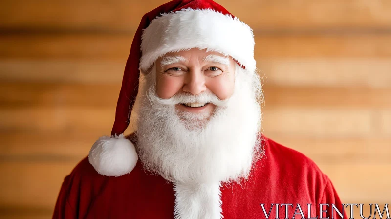 Smiling Santa with Cozy Wooden Background AI Image