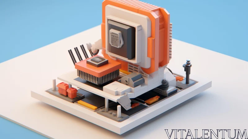 AI ART Futuristic Orange & White 3D Computer Case Illustration