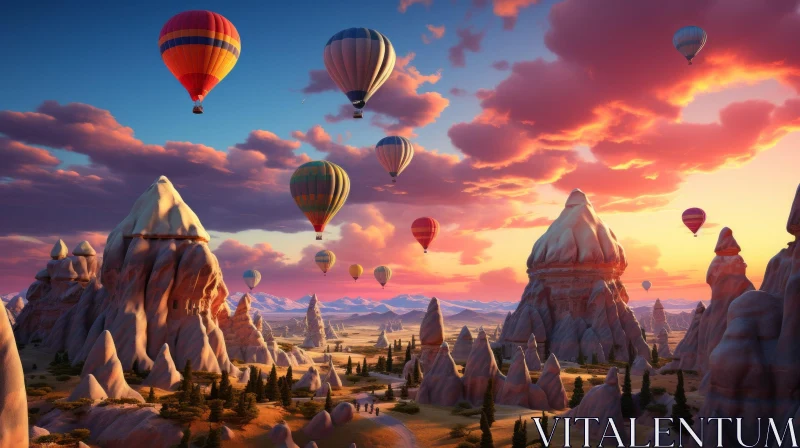 Hot Air Balloons in Majestic Landscape - Stunning Image AI Image