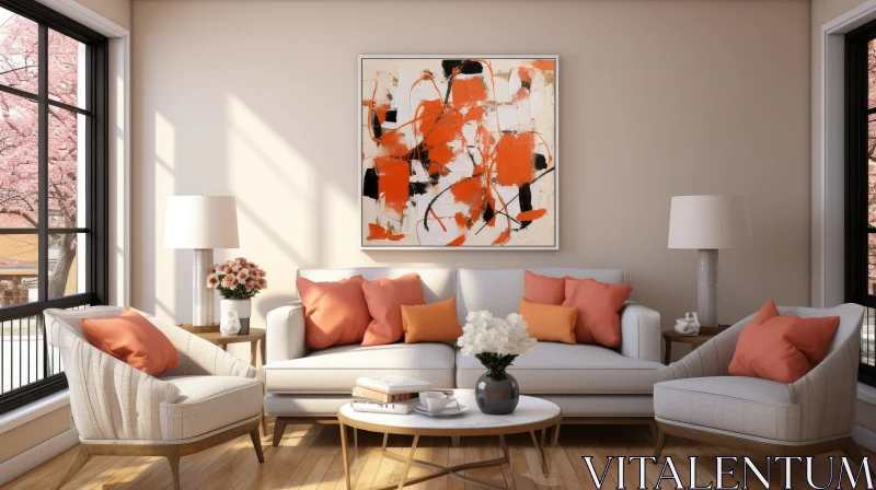 AI ART Modern Living Room Interior with Abstract Painting