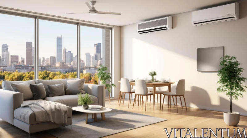 Modern Living Room with City View AI Image