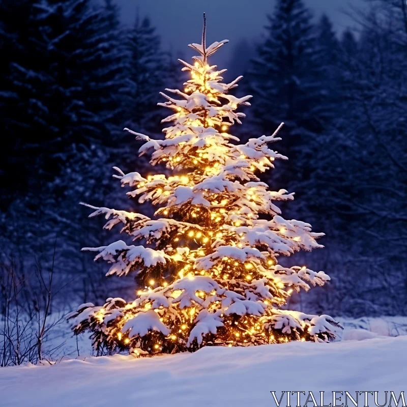 Magical Winter Scene: Illuminated Christmas Tree AI Image