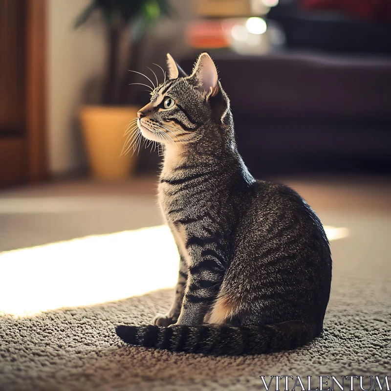 Tabby Cat in Sunlit Room AI Image