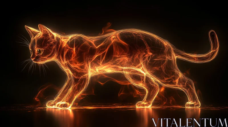 Glowing Cat in Fiery Lines AI Image