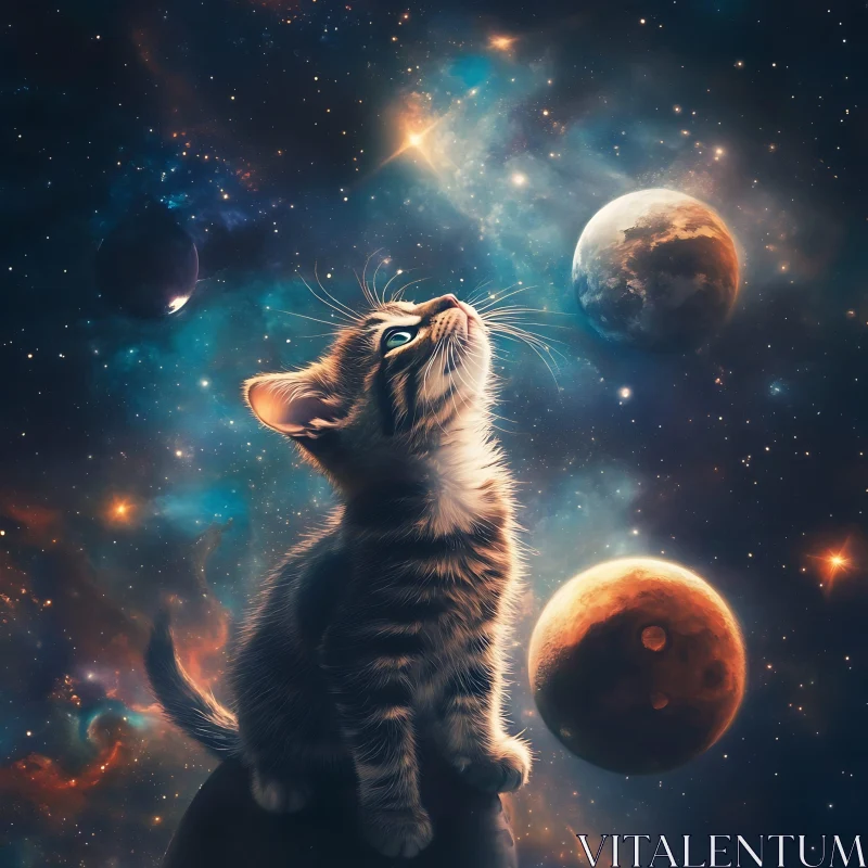 Adorable Kitten in Space AI Image