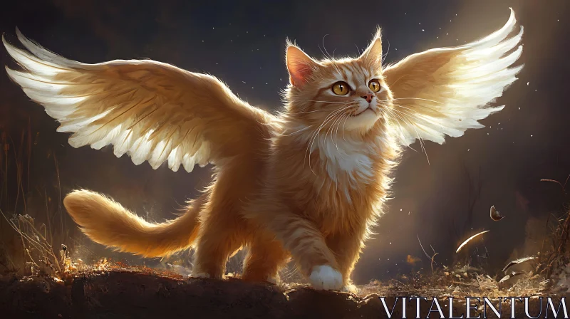 Mystical Winged Feline in a Golden Glow AI Image