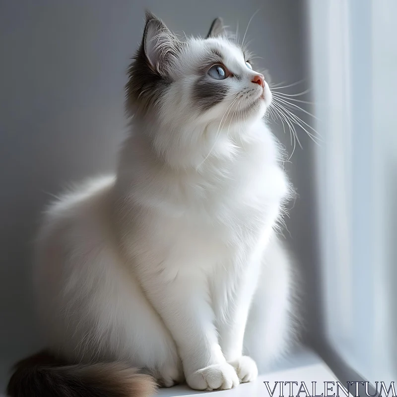 Serene White Cat with Radiant Blue Eyes AI Image