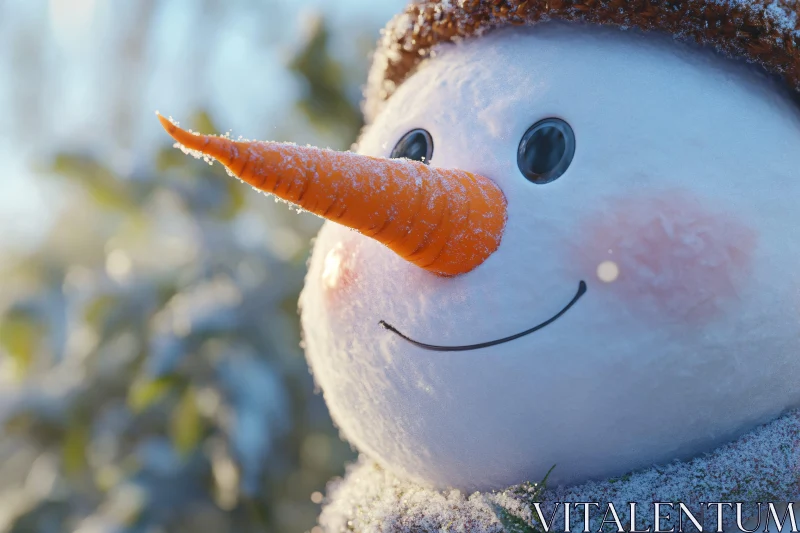 Frosty Snowman Smiling in Snow-Covered Garden AI Image