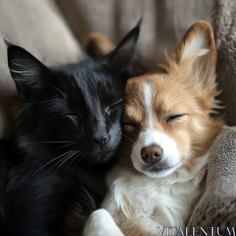 Peaceful Companionship: Cat and Dog Sleep Together AI Image