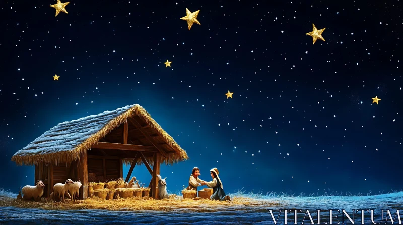 Enchanting Christmas Nativity under Starry Skies AI Image