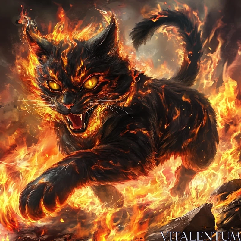 Fierce Cat in Blazing Inferno AI Image