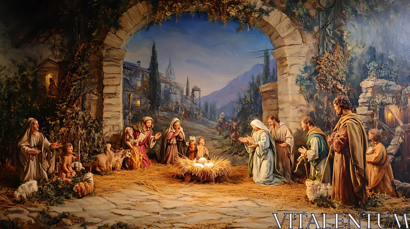 AI ART Serene Nativity Scene with Shepherds and Animals