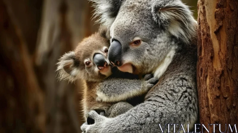 Captivating Koala and Joey Portrait: A Tale of Love and Affection AI Image