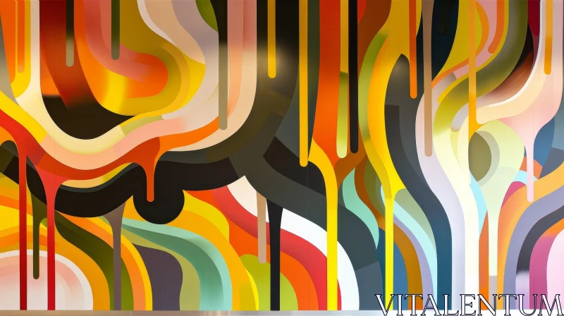 Colorful Abstract Painting with Curved Shapes and Lines AI Image