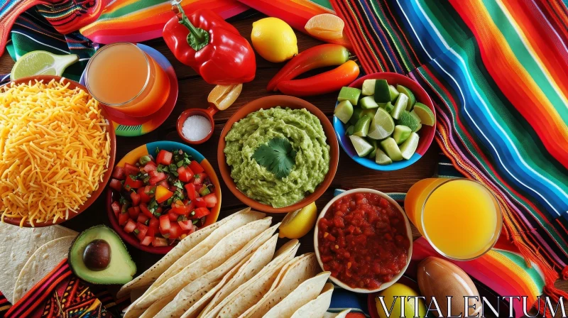 Delicious Mexican Food on a Colorful Tablecloth AI Image