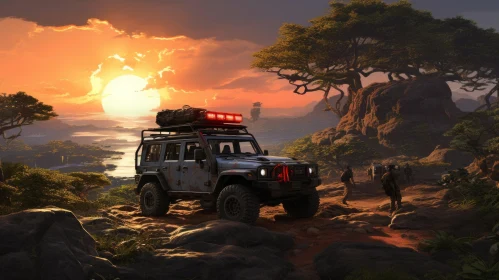 Deserted Rocky Area with Jeep and Trees | Spatial Concept Art