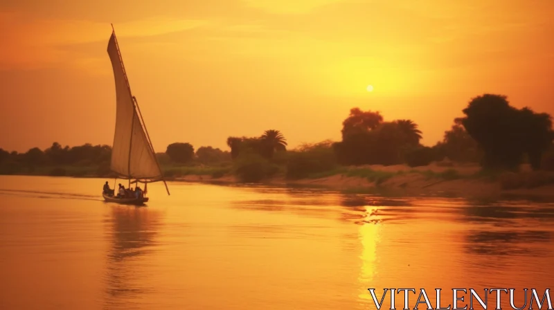 Sailing Down the River at Sunset | Tranquil Sailboats | Egypt AI Image