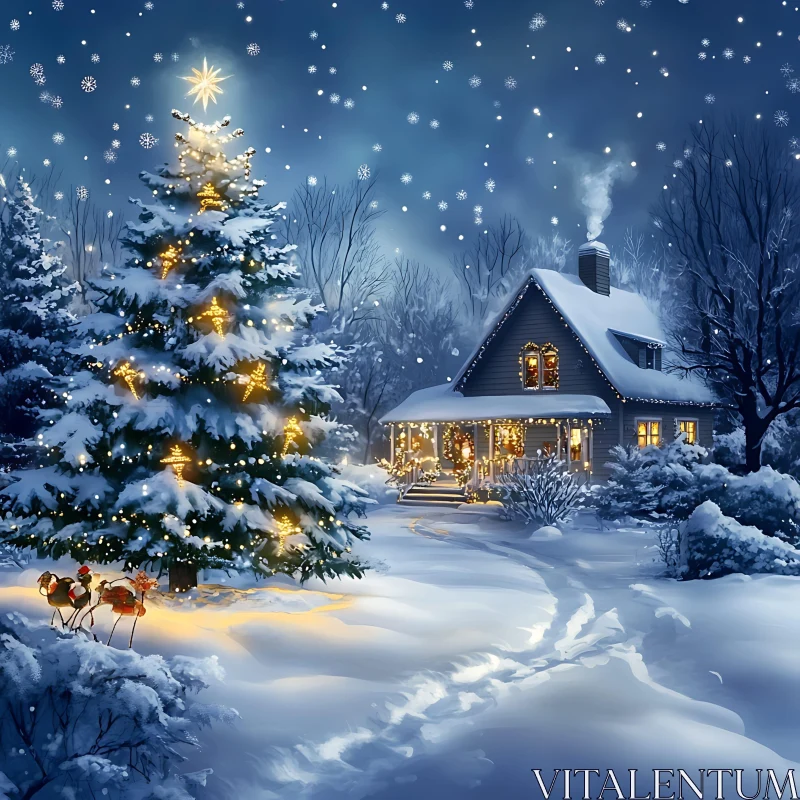 Magical Winter Wonderland with Festive Lights AI Image