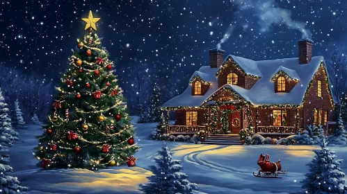 Magical Christmas Night in Snowy Landscape