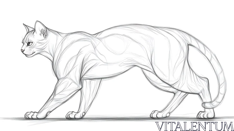 Feline Anatomy Line Art Illustration AI Image