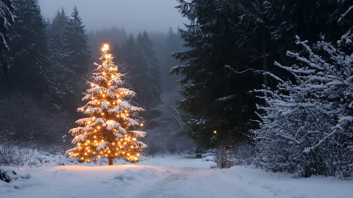 Enchanting Christmas Tree in Winter Wonderland