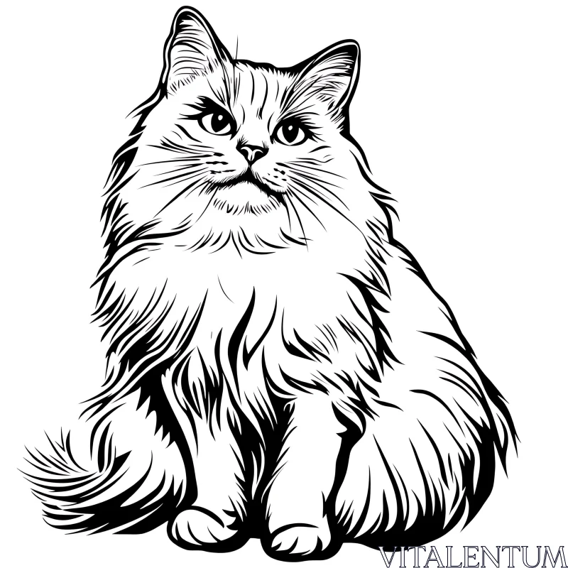 AI ART Detailed Line Drawing of a Majestic Cat