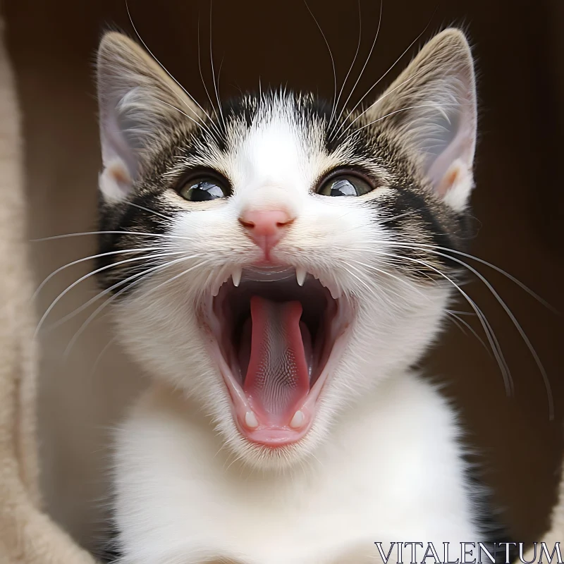 Adorable Kitten Yawning Close-Up AI Image