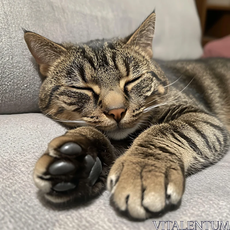 Sleeping Tabby Cat with Outstretched Paws AI Image